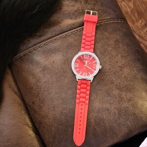 Geneva Vibrant Red Watch with Crystal Details